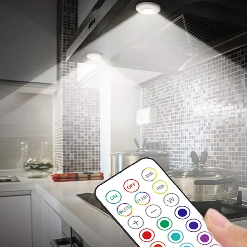 

MInI RGB 13 Colors Wireless Night Ligh Wireless Touch Sensor Under Cabinet Light Remote Control Dimmable Closet Light Kitchen