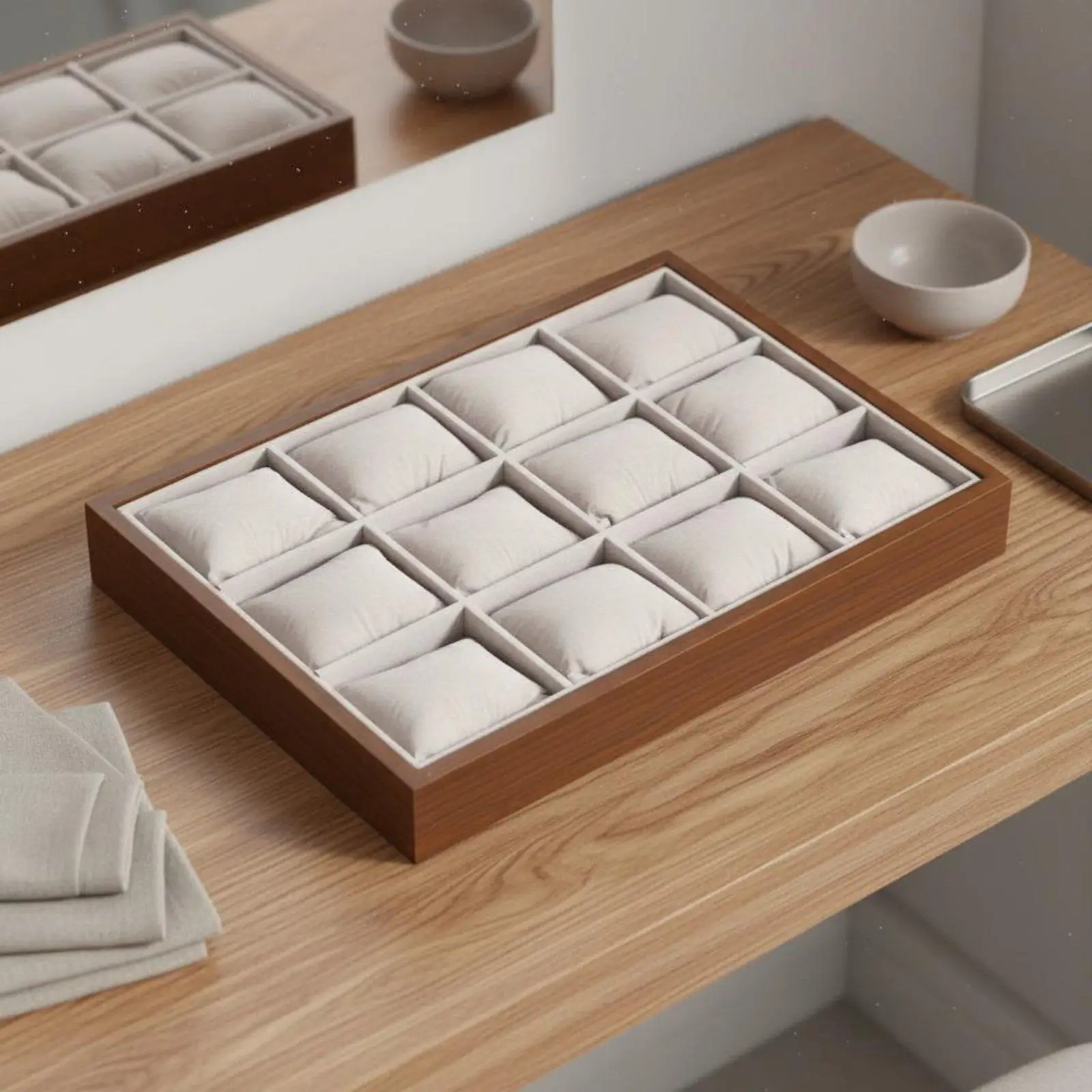 Caja de Madera para Relojes y Joyas, Organizador de Bandejas, Estuche de Exhibición para Relojes de Pulsera con Cojines para Colección