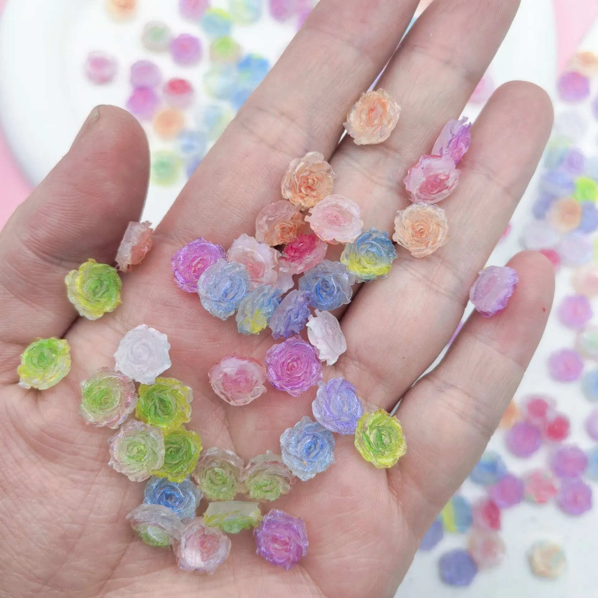 20pcs Mini Rose Flower Embellishments Fresh Floral Flower DIY Resin Accessories Handmade Gradient Desktop Decoration Home Decor