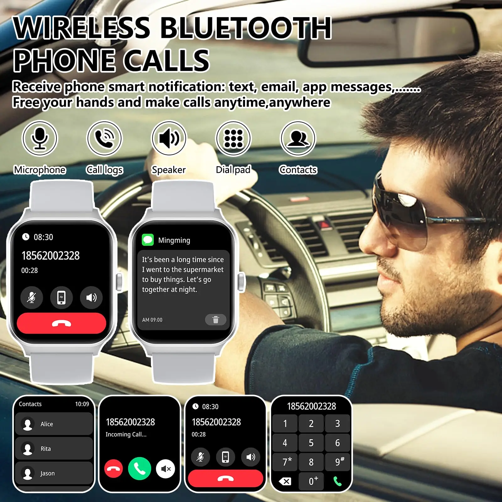 Reloj inteligente P60 con Bluetooth, dispositivo resistente al agua con pantalla táctil de 1,96 pulgadas, control del ritmo cardíaco y del estrés, para teléfonos Android e iOS