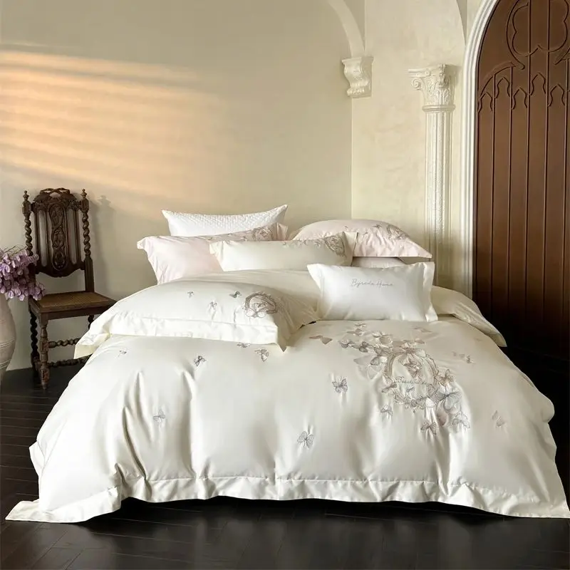 

1000TC Egyptian Cotton Flowers Embroidery Luxury Queen King Size Bedding Set Duvet Cover Flat/Fitted Bed Sheet Pillowcases 4Pcs