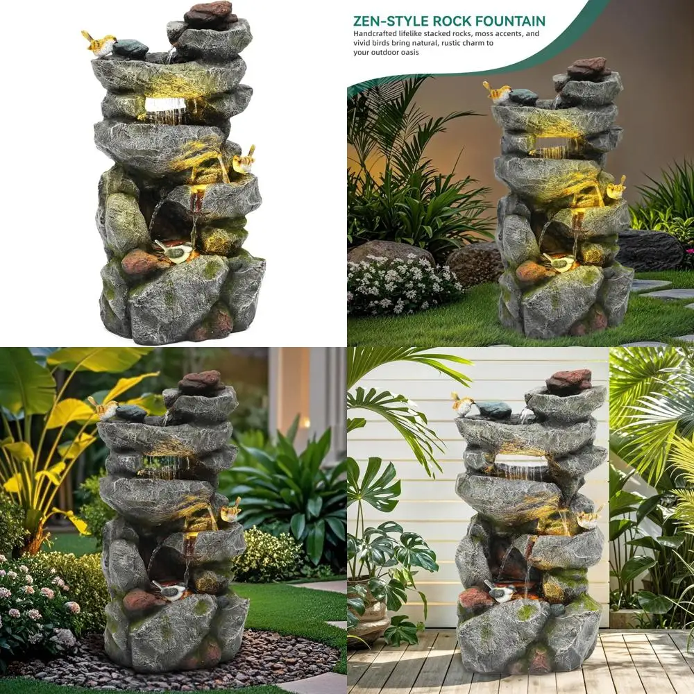 

Multi-Level Rock Outdoor Water Fountain with LED Lights and Pump for Patio, Porch, and Yard