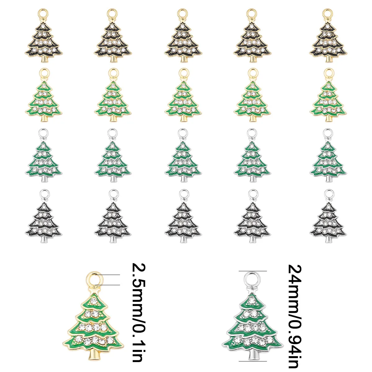 Alloy 1 Pair Diamond-Studded Christmas Tree Pendant Mixed Colors Handmade DIY Jewelry Making Earrings Bracelet Accessories
