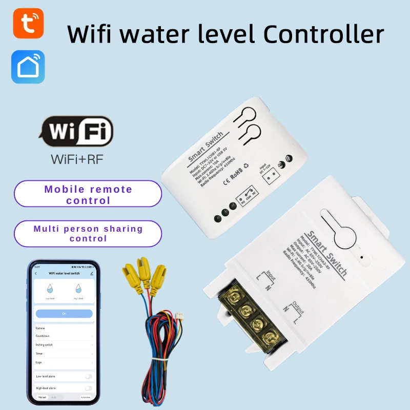 WiFi Smart Water Level Controller for Tank & Pump, Automatic Fill/Drain Water Level Switch, APP Remote Control, Timer, Inching