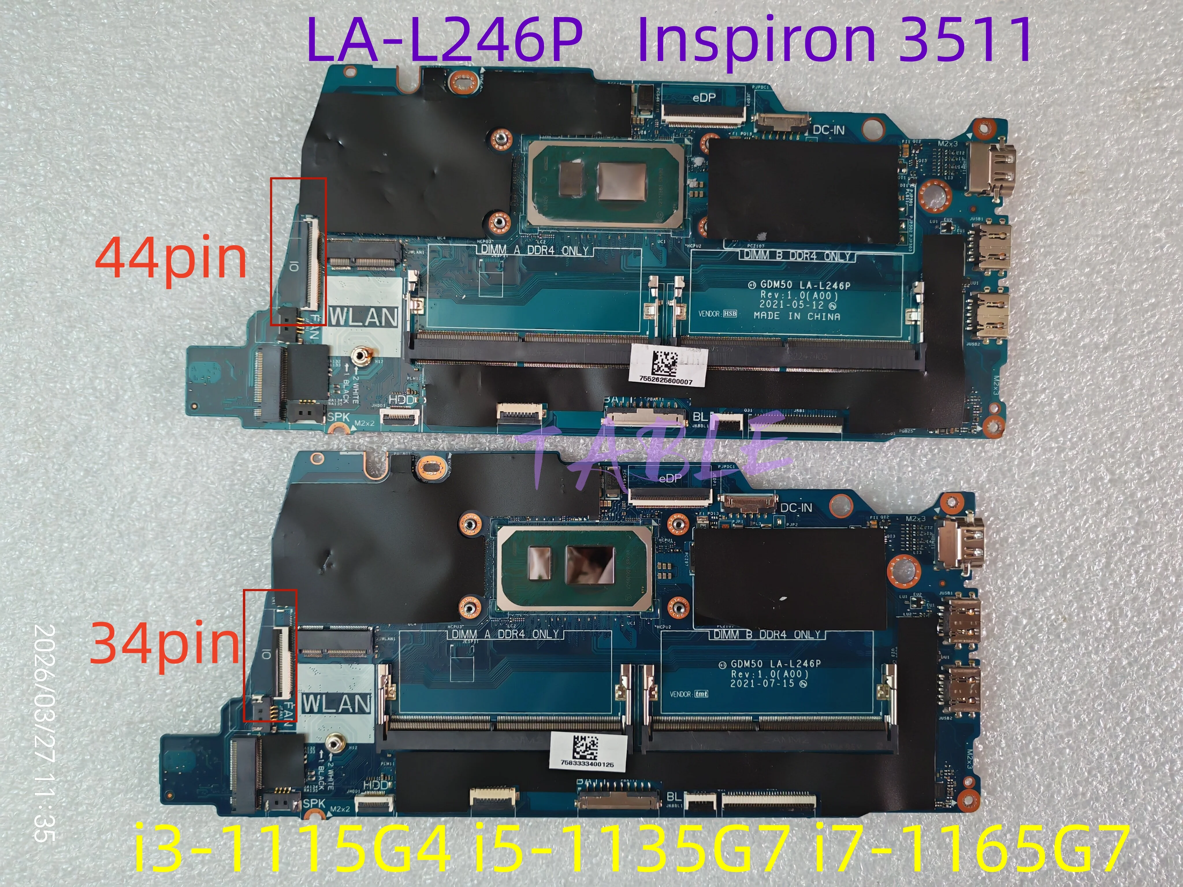 

GDM50 LA-L246P For Dell Inspiron 3511 Laptop Motherboard i3-1115G4 i5-1135G7 i7-1165G7 0K6GNH 0MYJWC DDR4 Works Perfectly