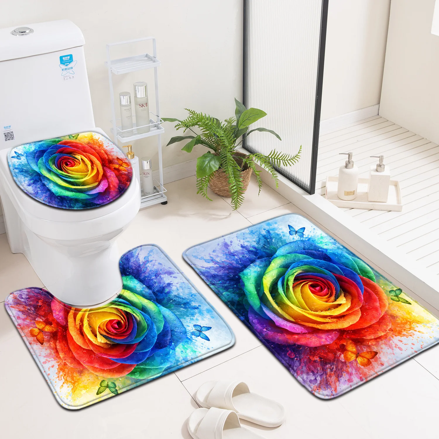 

Набор из 3 ковриков для ванной: нескользящие, впитывающие, мягкие, с чехлом для крышки унитаза – современный дизайн, подходят для душа, можно стирать в машине, идеально подходят для небольших ванных комнат.