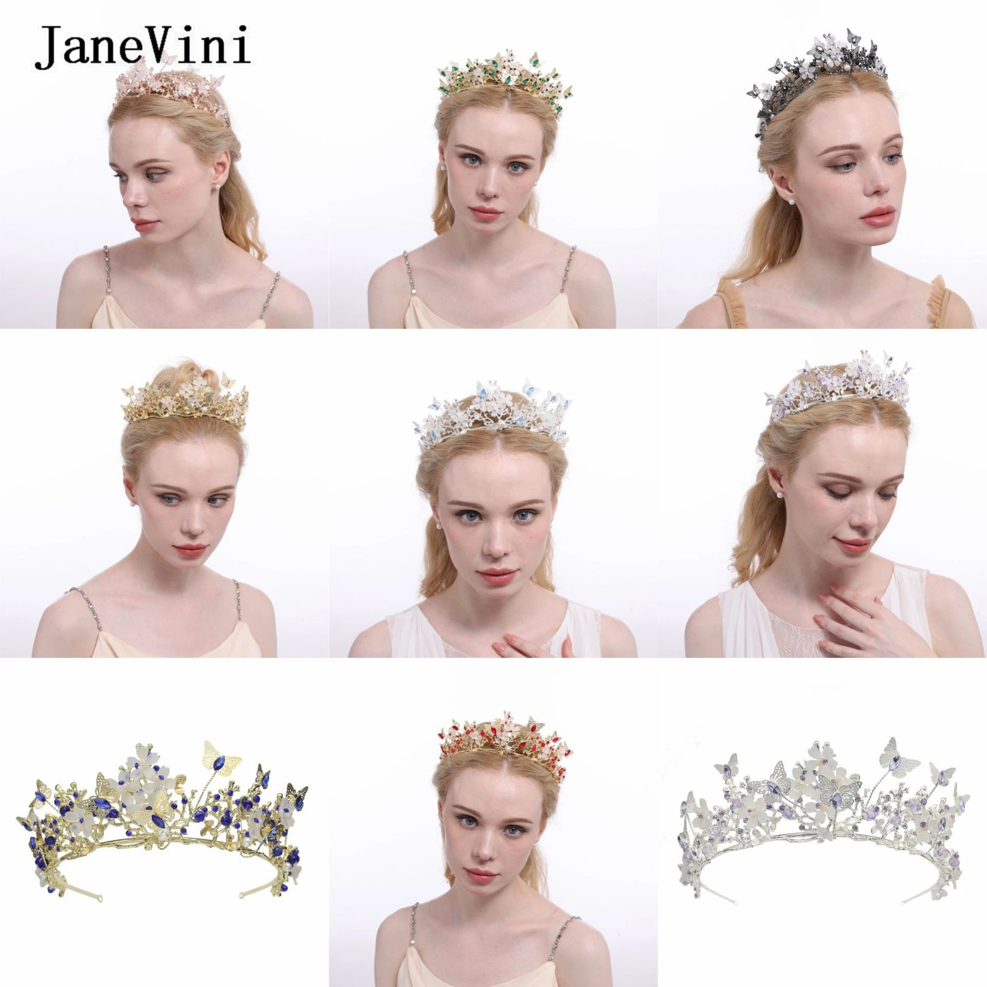 JaneVini Roses Gold Butterfly Crystal Bridal Tiaras and Crowns Wedding Party Pearls Diadems Fashion Jewelry Hair Accessories New