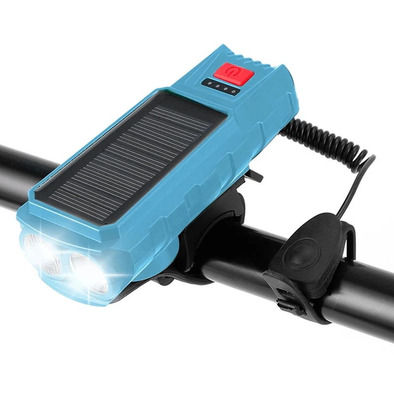 Solar Energy Bike Headlight Waterproof USB Rechargeable With 130DB Horn Flashlight Bike Bell Bike Accessories