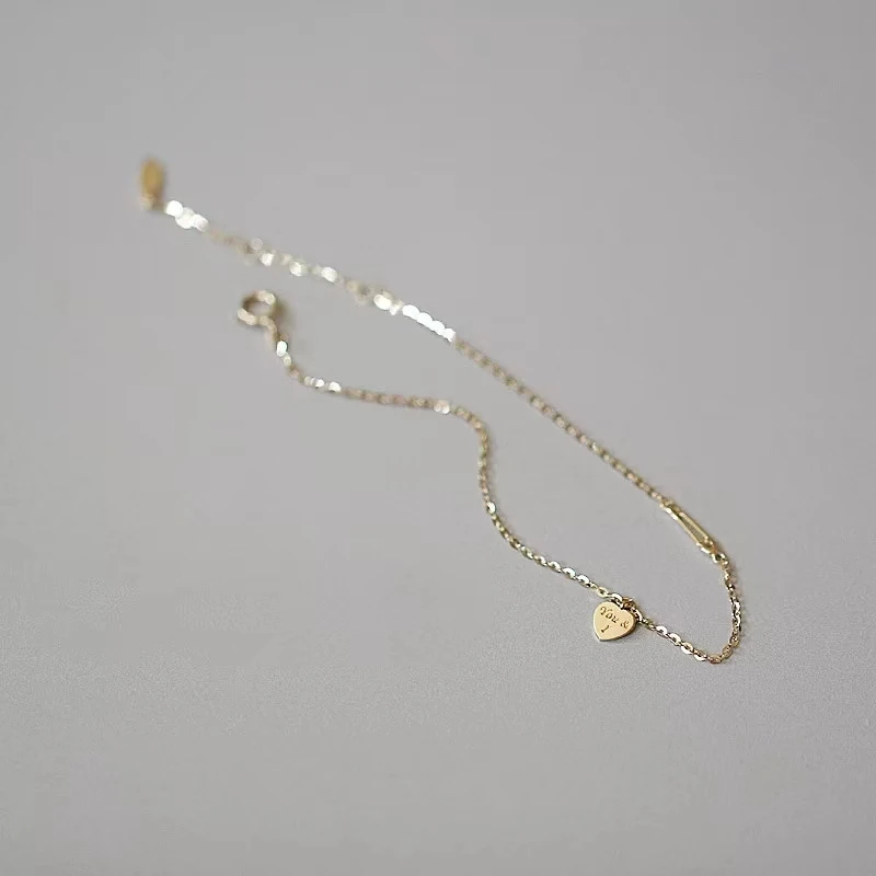 Metiseko 925 Sterling Silver Letter Heart Bracelet Paper Clip You and I Thin Chain Bracelet for Women