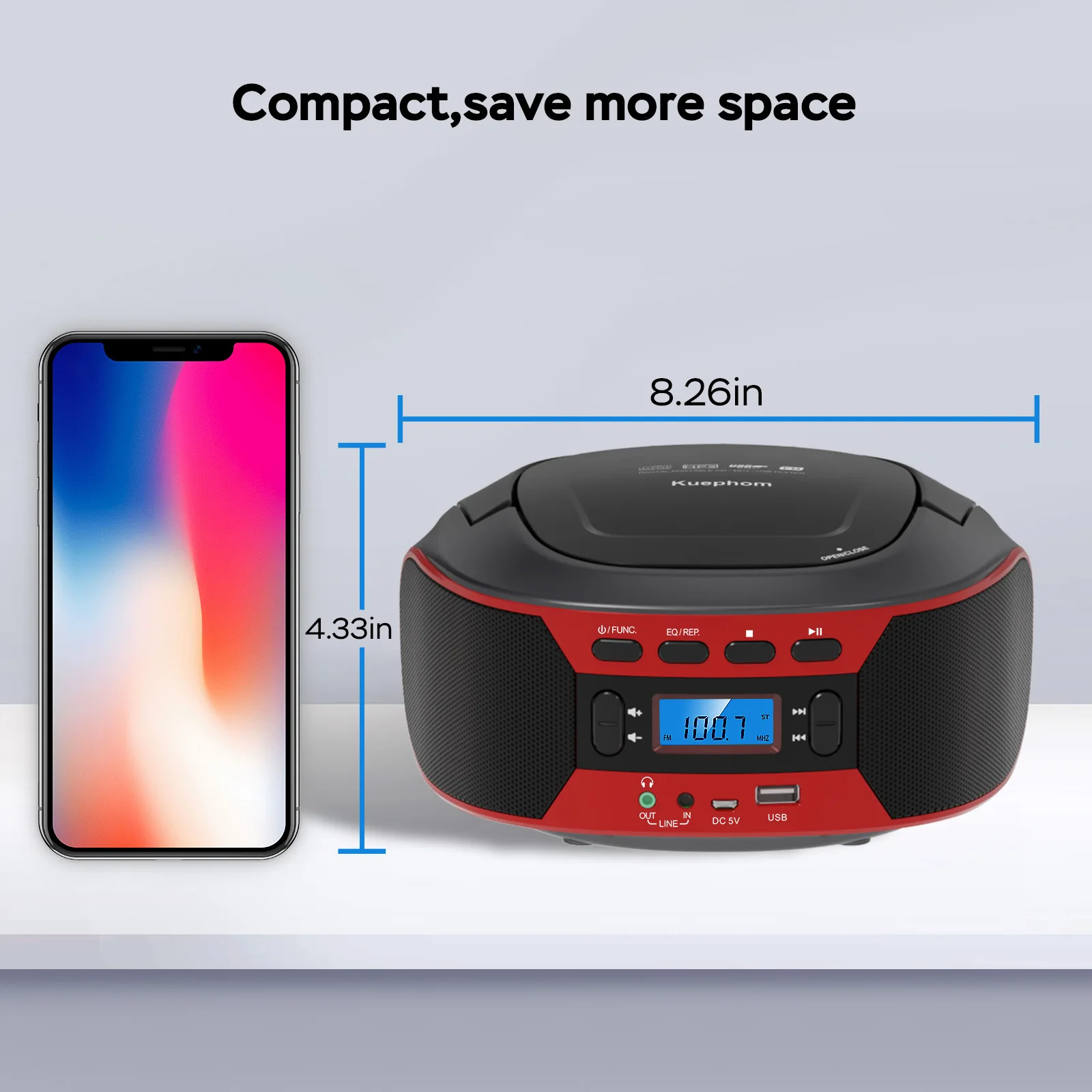 2025 مشغلات أقراص مضغوطة جديدة للمنزل مع مكبرات صوت ستيريو راديو FM Boombox يدعم قرص U/AUX/ قرص MP3/تشغيل CD-R