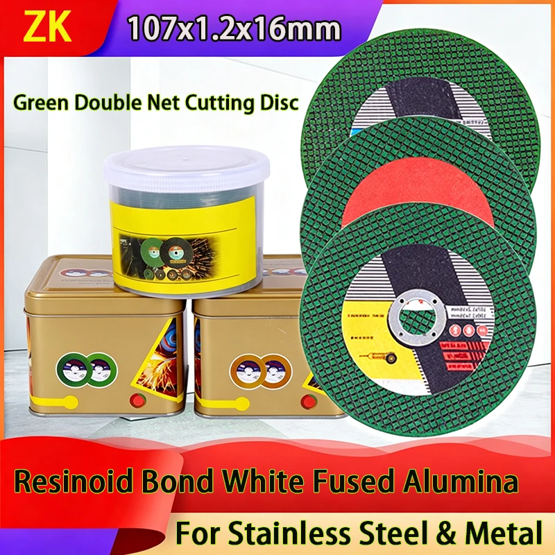107x1.2x16mm Green Double Net Resinoid Cutting Disc,White Fused Alumina Wheel for Angle Grinder Stainless Steel Iron Pipe Square