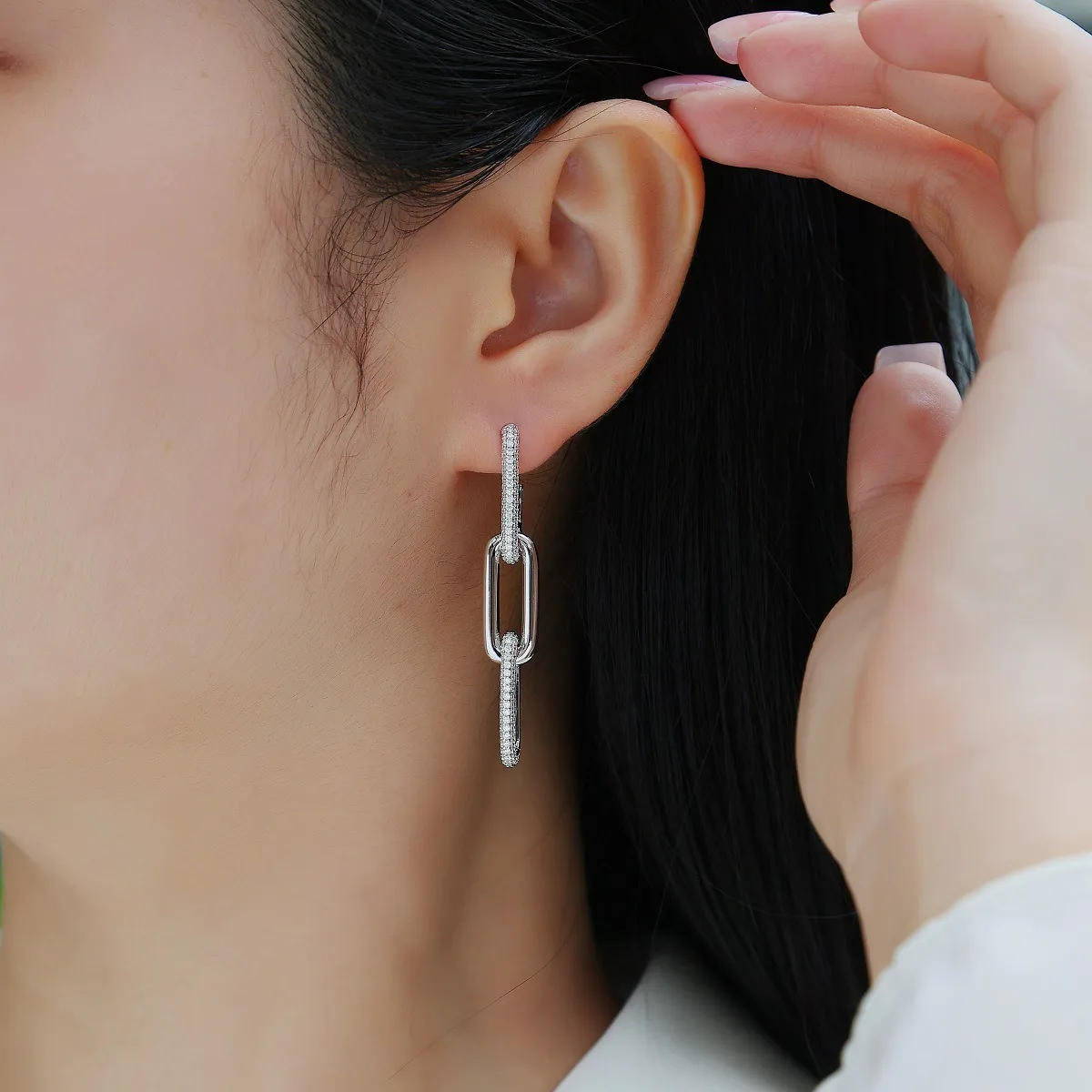 TBCYD 1MM D Color Moissanite Paperclip Link Earrings For Women S925 Silver Lab Diamond Drop Earrings Luxury Party Fine Jewelry