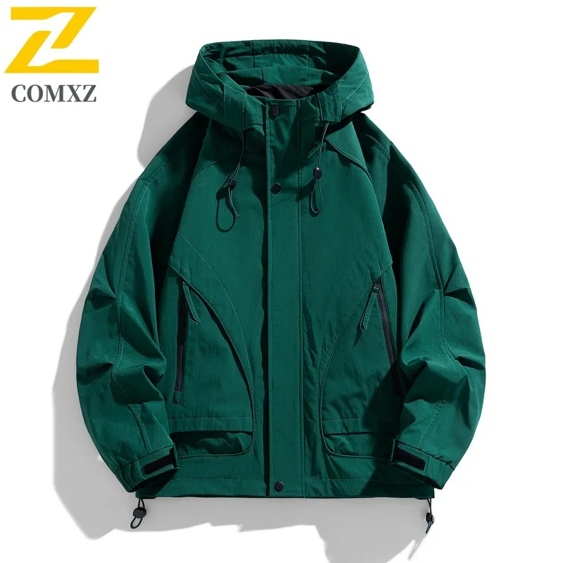 

COMXZ 2025 Мужская повседневная водонепроницаемая куртка, осенняя модная свободная посадка для пешего туризма, уличное легкое удобное пальто