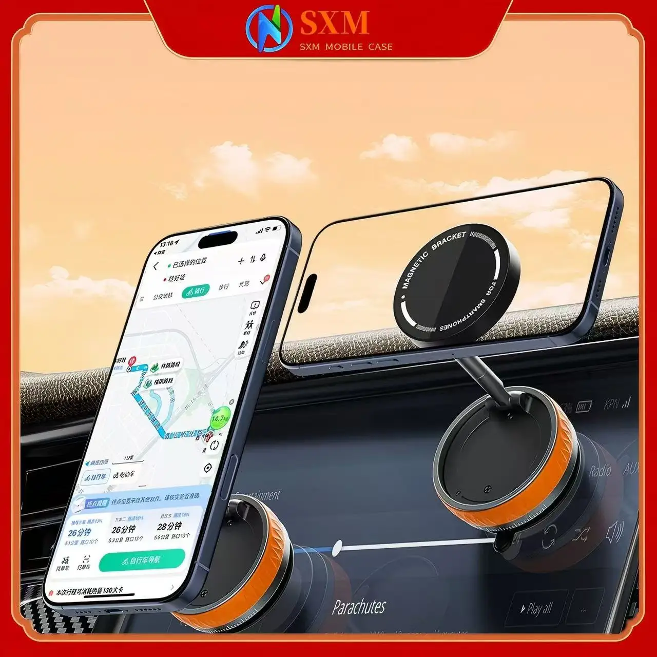 

Car mobile phone holder vacuum adsorption magnetic navigation support frame high-end car multi-functional rotary folding bracket
