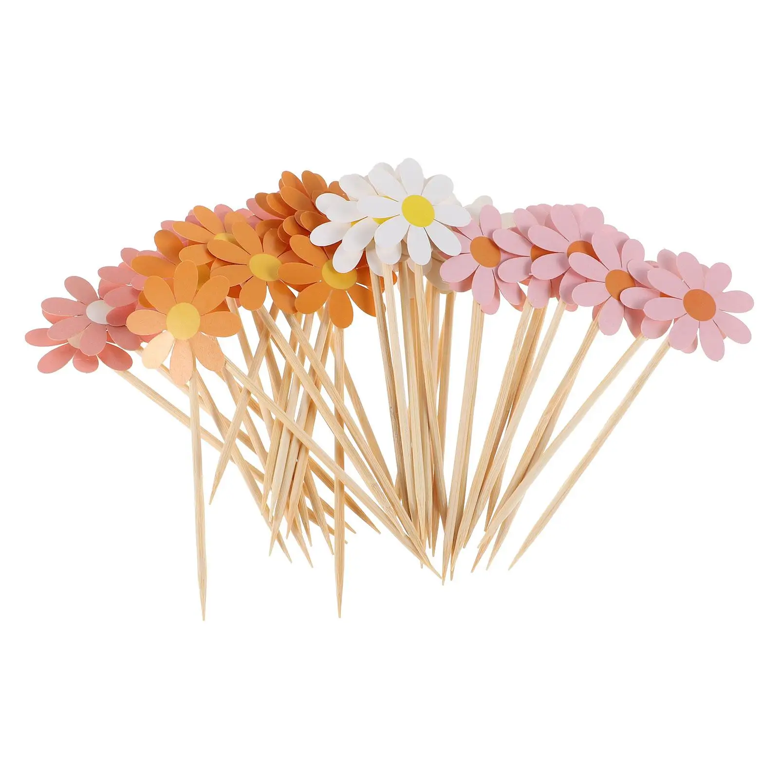 

40 Pcs Cake Decoration Artificial Flower Cupcake Toppers Birthday Flowers Wooden Picks Daisy Decorations Party Supplies