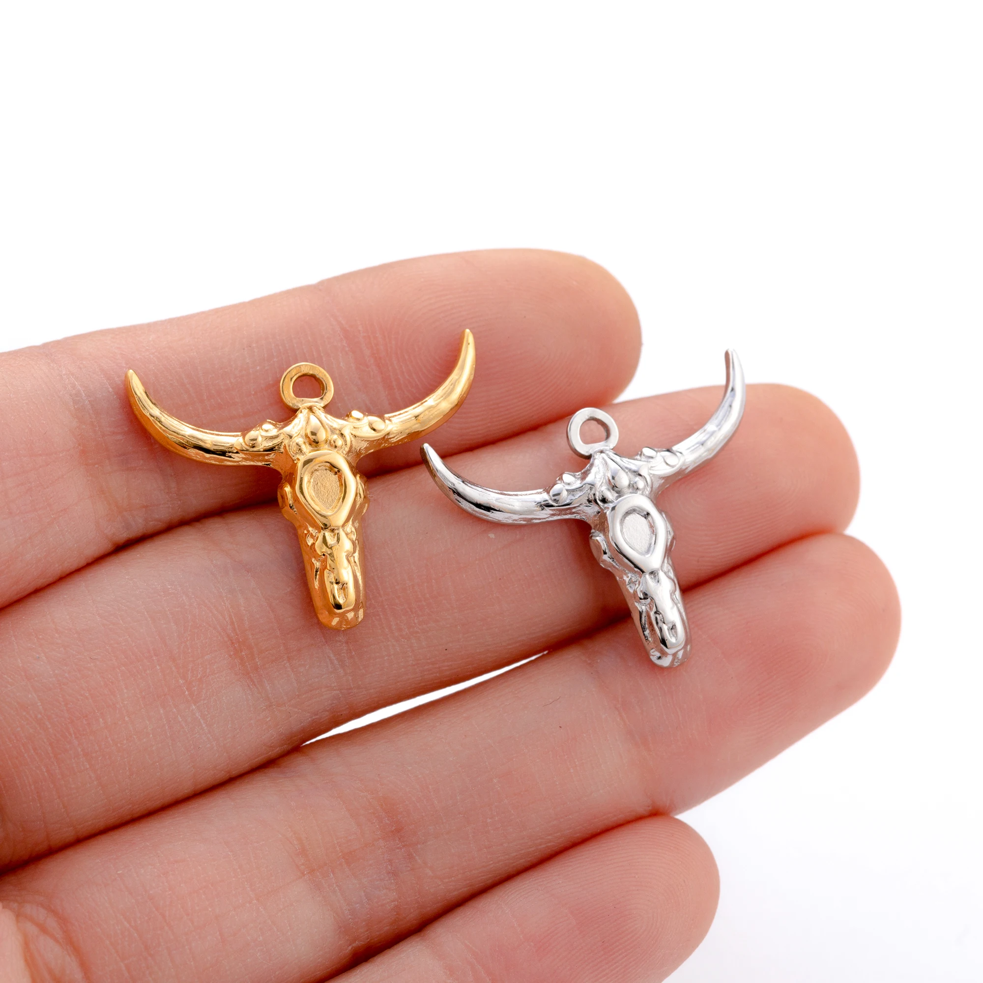 3Pcs/Lot Western Cattle Head Charms Stainless Steel National Cow Pendant for Earring Necklace Bracelet Jewelry Making Wholesale