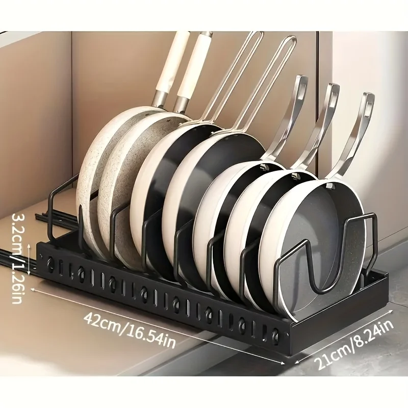 Estante para utensilios de cocina y sartenes bajo el gabinete, divisores ajustables, soporte para tapas. Para la cocina, utensilios de repostería, fregadero y almacenamiento de escritorio.