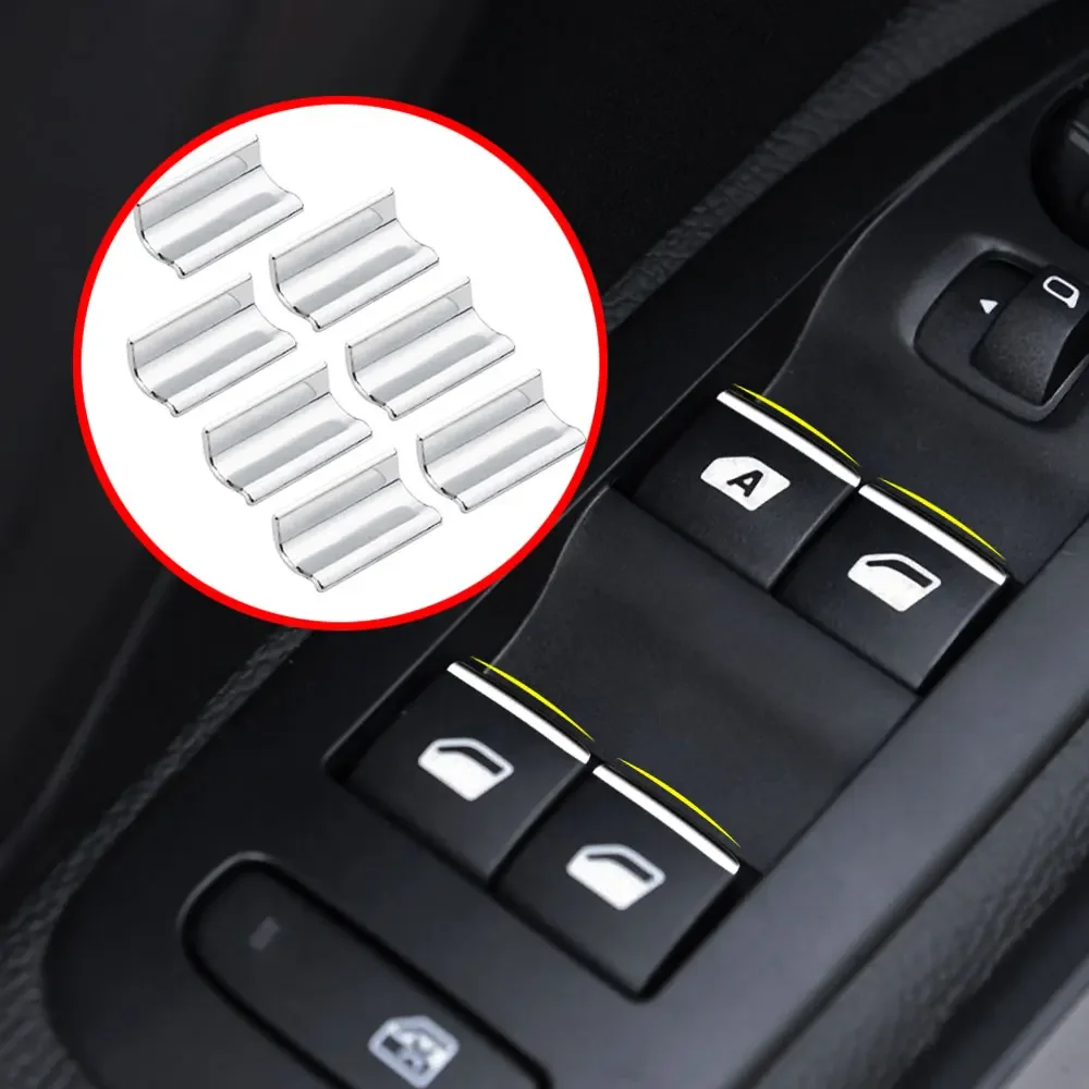 7Pcs Car Window Lift Button Sticker Sequin Trim for Peugeot 2008 3008 301 308 408 508 Citroen C4L C-QUATRE C5 Accessories