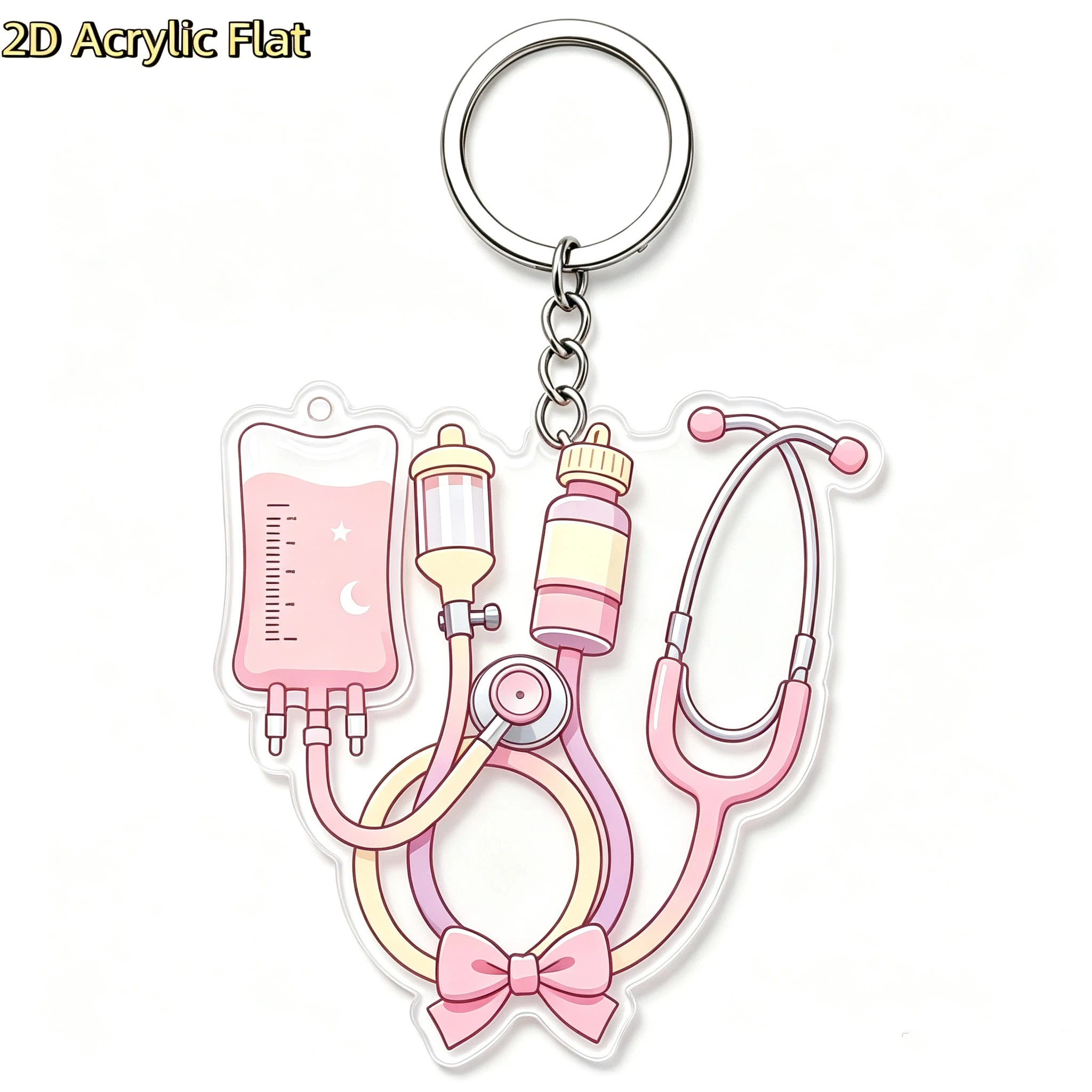 Pink Stethoscope Sphygmomanometer 2D Acrylic Keychain Cute Bag Charm For Nurses Doctors Backpack Desktop Decoration Accessories view 3