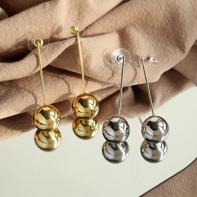 Bằng Đồng Vàng 18K Bi Dài Thả Bông Tai Nữ Trang Sức Punk Đảng Bầu Đường Băng Hàn Quốc Nhật Bản INS Thời Trang