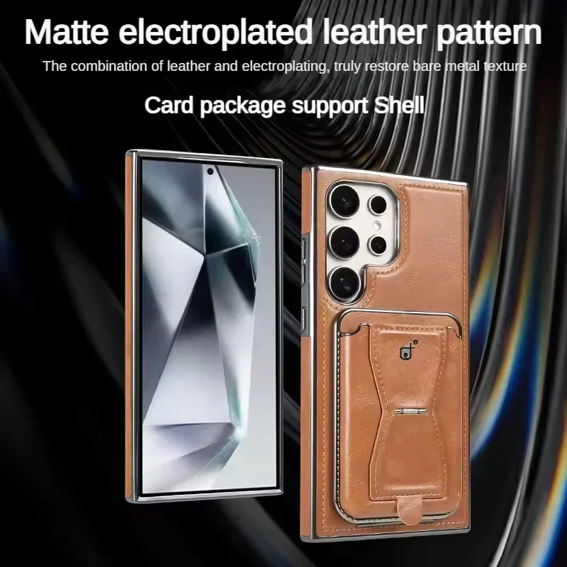 

Electroplate Leather PhoneCase For Samsung Galaxy S25 S24 S23 Ultra Plus Drop-proof Wallet withCard Holder bracket MagneticCover