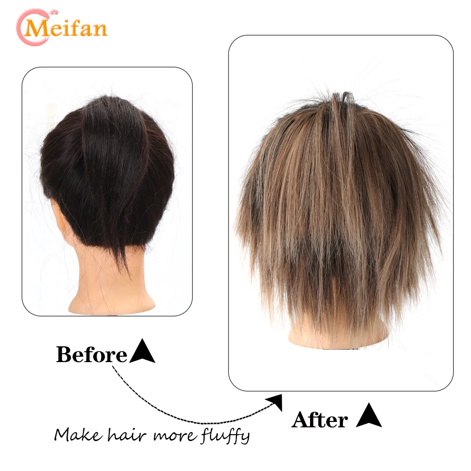 MEIFAN syntetyczny prosty Chignon roztrzepany puszysty kok z włosów gumką kawałki włosów Scrunchy Wrap Updo fałszywy kucyk rozszerzenie