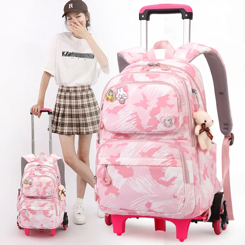 Mochila de rodas para meninas, Trolley Bag, Cute Schoolbag, Saco de escola infantil com rodas, sacos de livros, estudantes