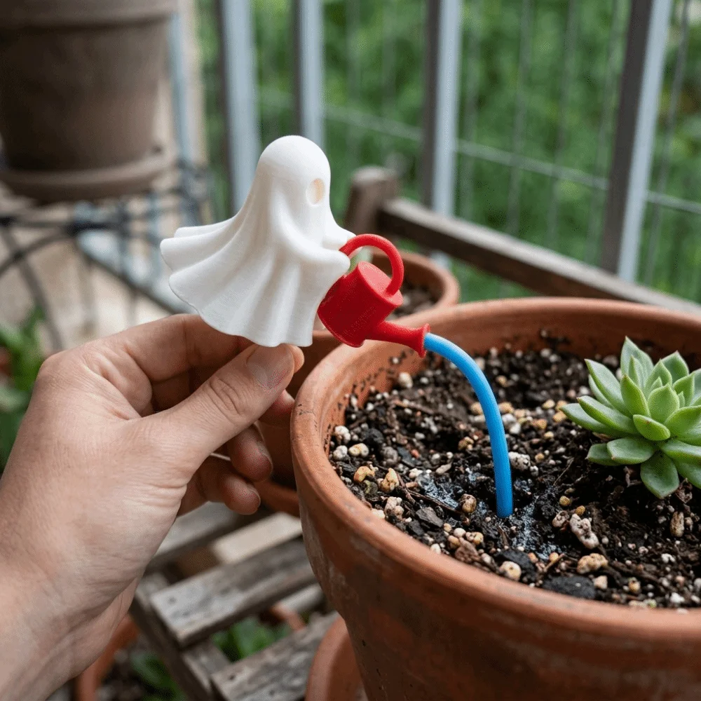 3D Printed Ghost Watering Flowerpot Ornament Suspended Design Faux Water Stream Floating Ghost Pot Figures Plastic Removable
