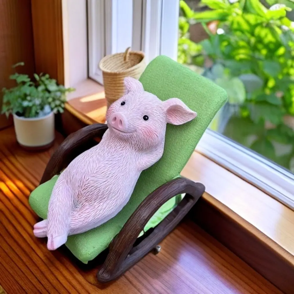 Garden Decor Resin Rocking Chair Lying Animal Ornaments Cartoon Cute Rabbit Pig Statue Creative Simulated Bunny Sculpture Villa