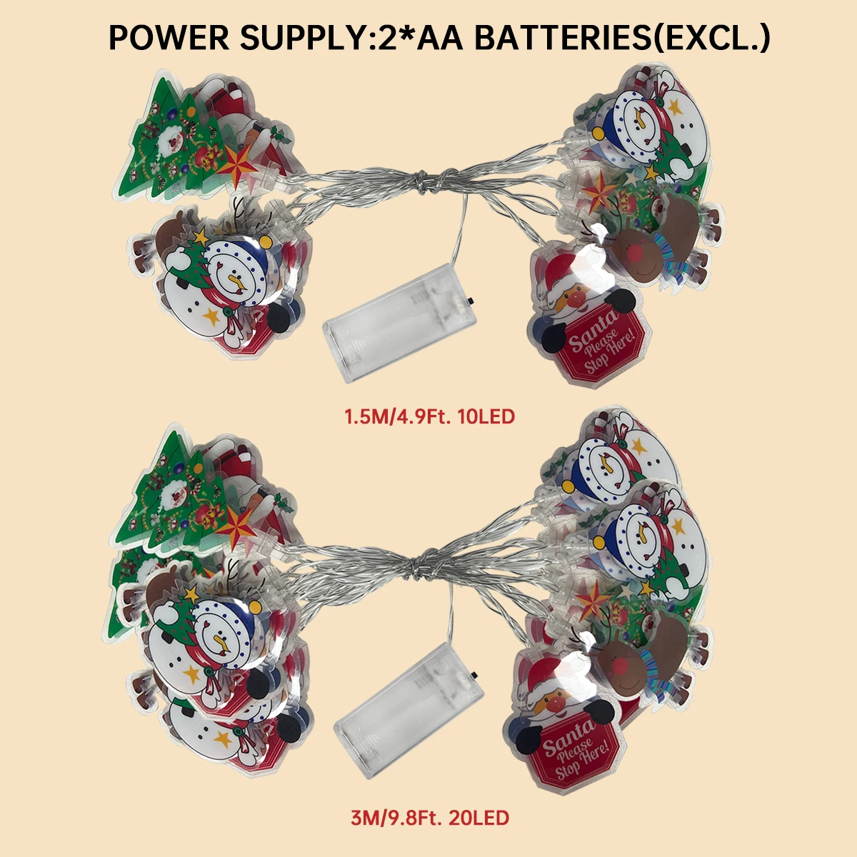 أضواء LED مع سانتا كلوز ، شجرة عيد الميلاد ، رجل الثلج ، مزيج الرنة ، مصباح معلق للعطلات ، 1: 10 ، 20