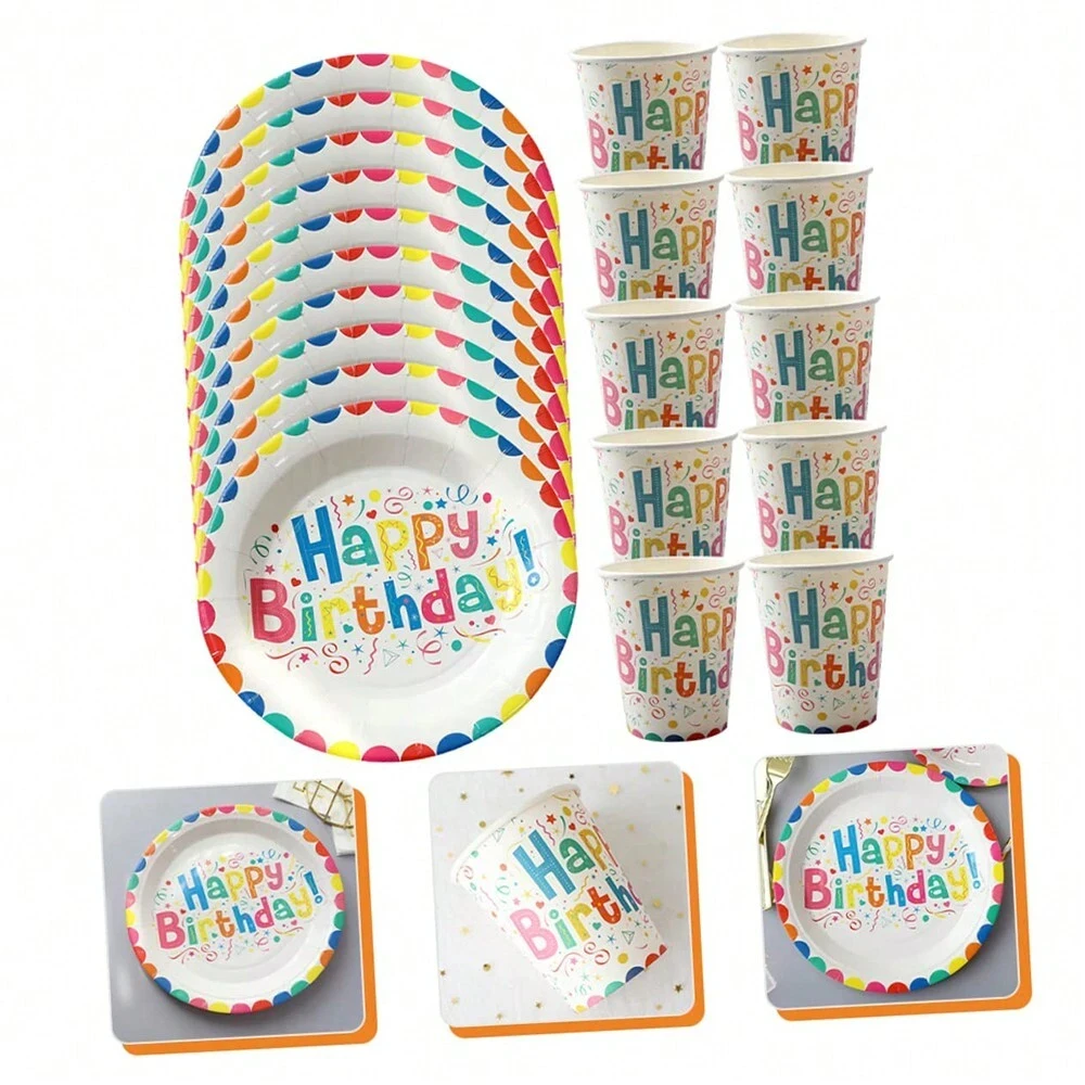 40pcs Happy Birthday Paper Plate Party Cup Birthday Party Favor Party Decors Disposable Paper Cups Decorative Birthday Tableware