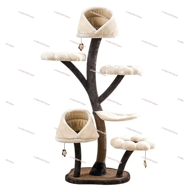 Cat Tree All-in-One Cat Tower Floral Design Modern Cat Condo with Sisal Scratching Post Multi-Level Large  Tower for Felines