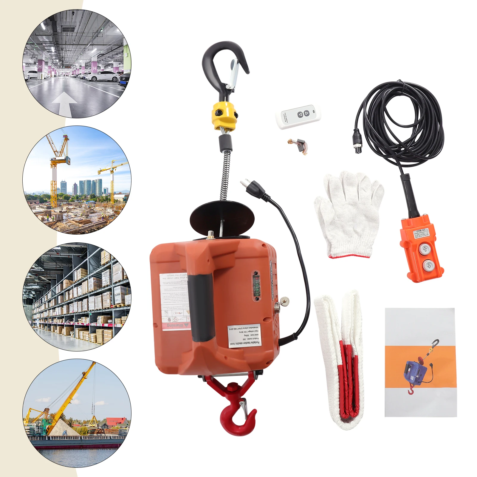 3-in-1 Electric Hoist Winch with Portable Handle and 360° Rotatable Hook Quiet Lifting-assistant for Factories, Warehouse