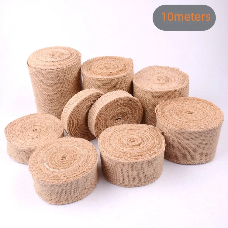 

10M Solid Color Linen Roll DIY Handmade Festival Wedding Craft Linen Strip Natural Jute Roll Table Flag Chair Back Fabric