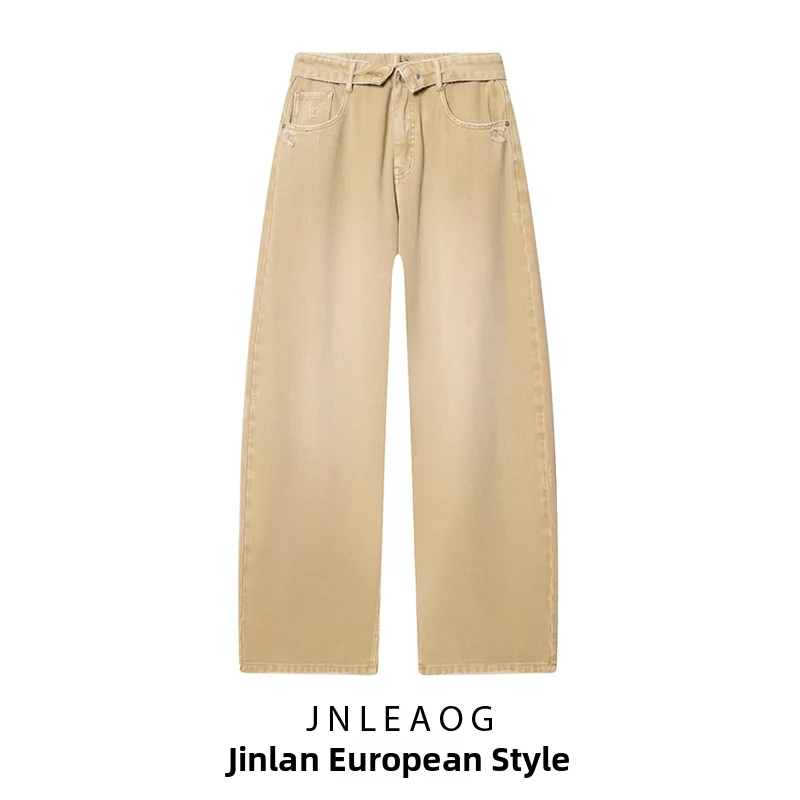JNLEAOG Fashionable Mid-Rise Cuffed Denim Jeans Women's Summer New Style French Style Standard Fit No Stretch Polyester