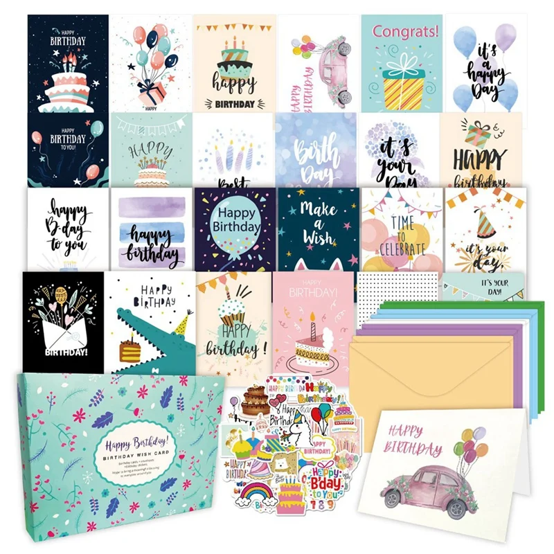 

50Pcs Uniqe Birthday Cards With Envelopes And Stickers,Greeting Cards Birthday Cards Pack, Birthday Card Pack For Kids Durable