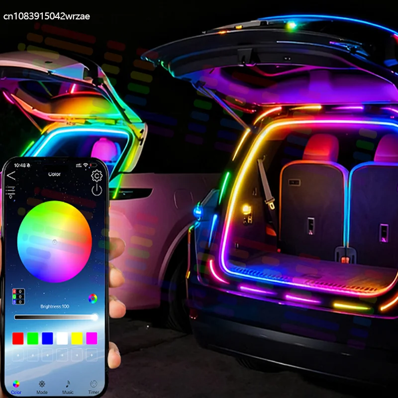 Dynamic Flowing Car Trunk Light Strip for SUV 400cm Flexible Multi-Color RGB Neon Atmosphere Light 12V App Control Ambient Lamp