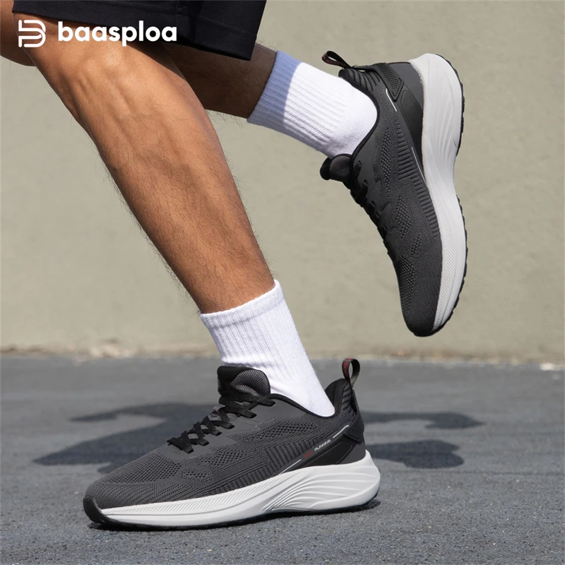 Baasploa Men Sports Shoes New Casual Lightweight Non-Slip Jogging Sneakers Male Outdoor Mesh Breathable Lace-up Running Shoes