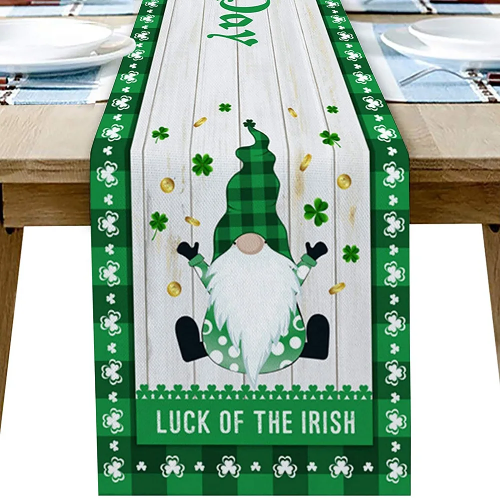 AA94-St. Patrick's Day Printed Table Runner Green Clover Table Runner For Saint Patricks Day Holiday Parties Decor