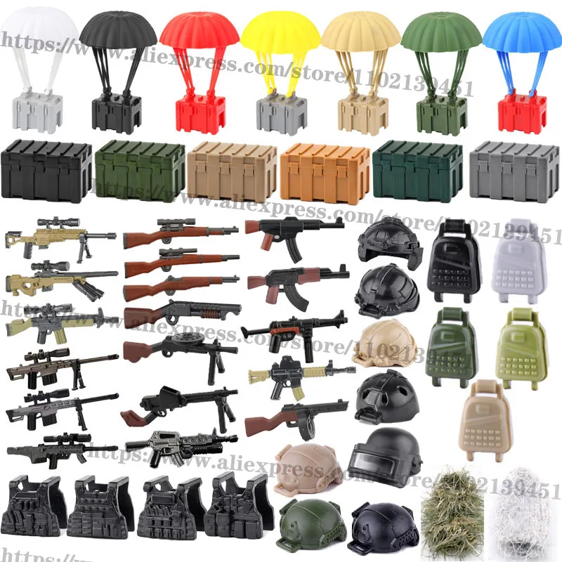 WW2 Military Sniper Soldat Figur Baustein Fallschirm Ghillie Anzug 98K G3 Pistolen Helm Rucksack Zubehör Spielzeug Kinder J066