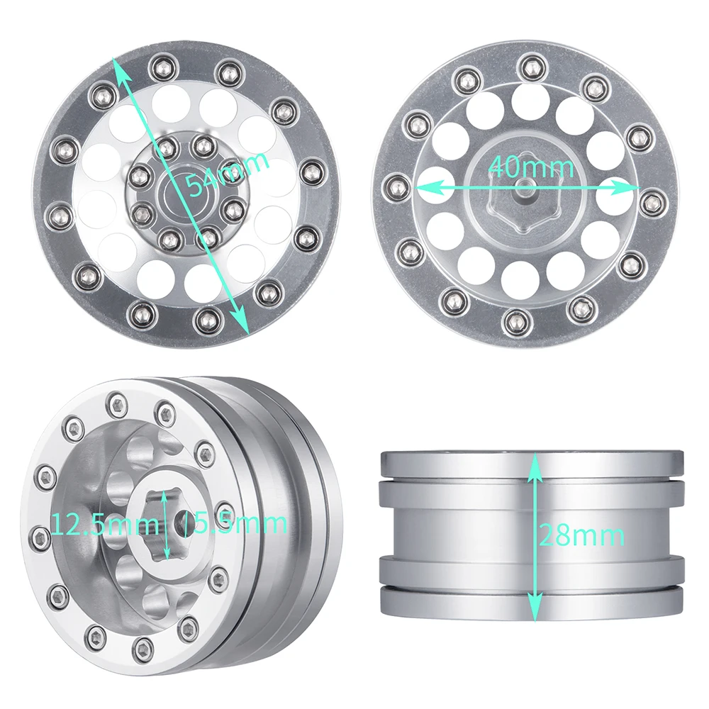 MIBIDAO Metal Alloy 1.9 inch Beadlock Wheel Rims Hubs 28mm for Axial SCX10 D90 CC01 1/10 RC Crawler Car Model Parts