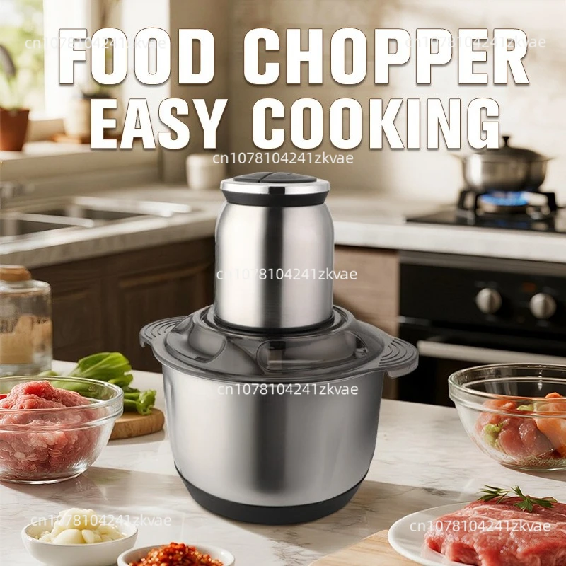 Two Pieces Meat Grinder 5L Large Capacity and High Power Garlic Stainless Steel Household Meatball Mixer KM410