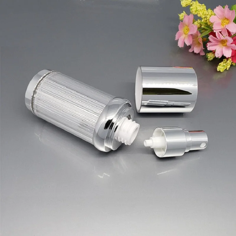 

50ML shiny silver lined shape acrylic bottle serum/lotion/emulsion/foundation essence moisture gel toner cosmetic packing