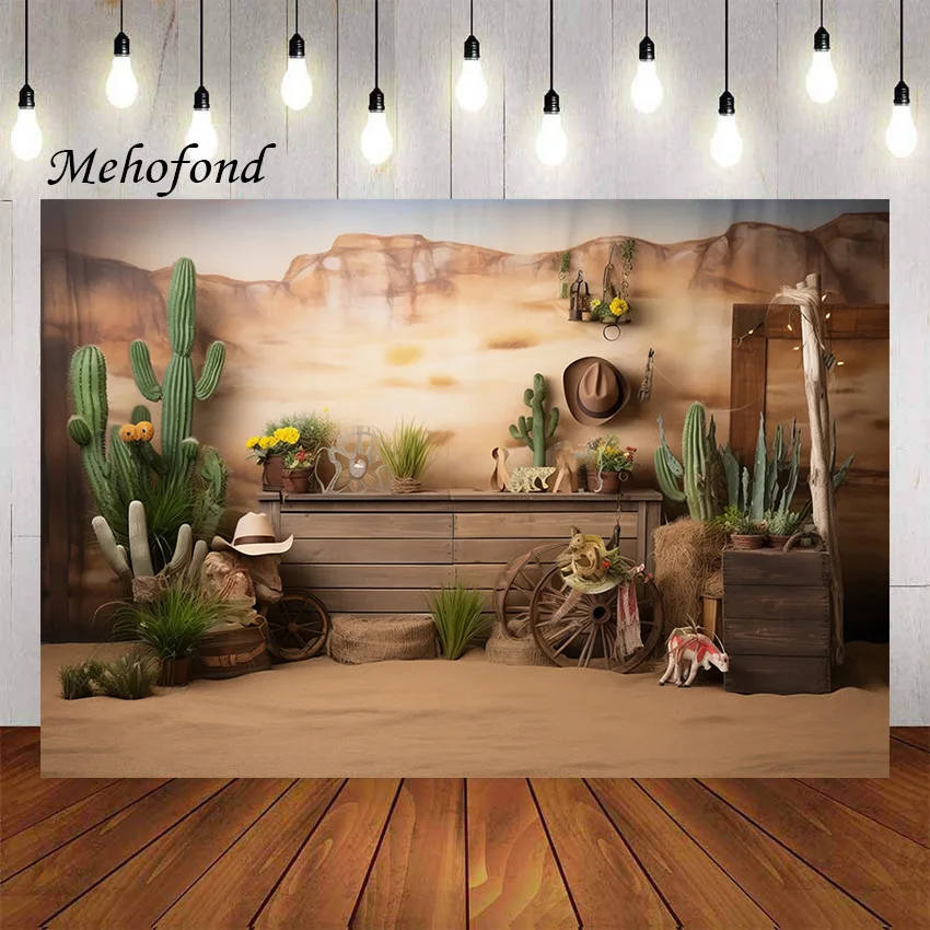 

Mehofond Photography Background Mexico Desert Cactus Western Cowboy Kid Birthday Party Portrait Decoration Backdrop Photo Studio