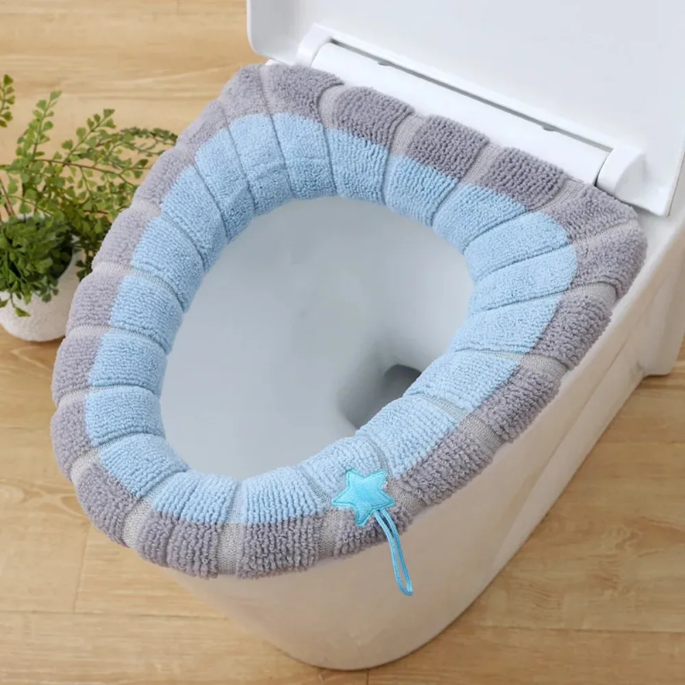 Kids Cute Cartoon Toilet Seat Covers Stitched Color Portable Handle Knitted Toilet Mat Washable Antifreeze Toilet Cover Training