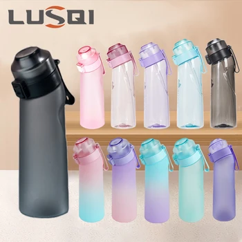 LUSQI 공기 맛 물병, 9 가지 맛 포드, 스포츠 패션 빨대, 야외 스포츠 활동, 650ml 