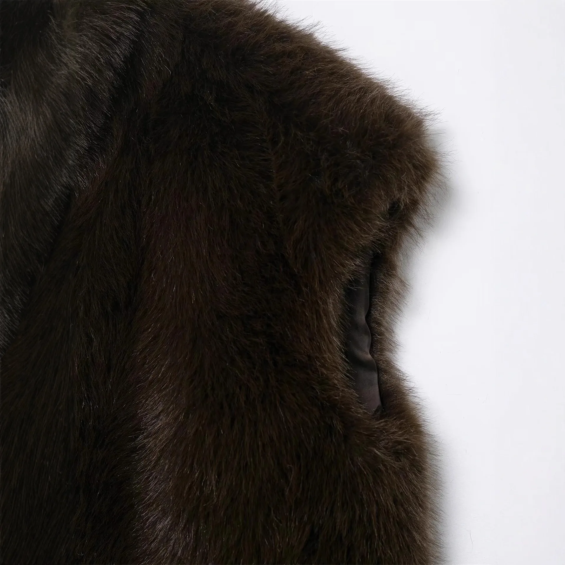 Herfst Winter Modieus Vest Casual namaakbont Mouwloze top Commuter Rits Effen kleur Jas Dames Slim-fit vest met hoge hals