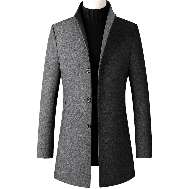 Mens Woolen Coat New Autumn and Winter Medium and Long Woolen Trench Coat for Men