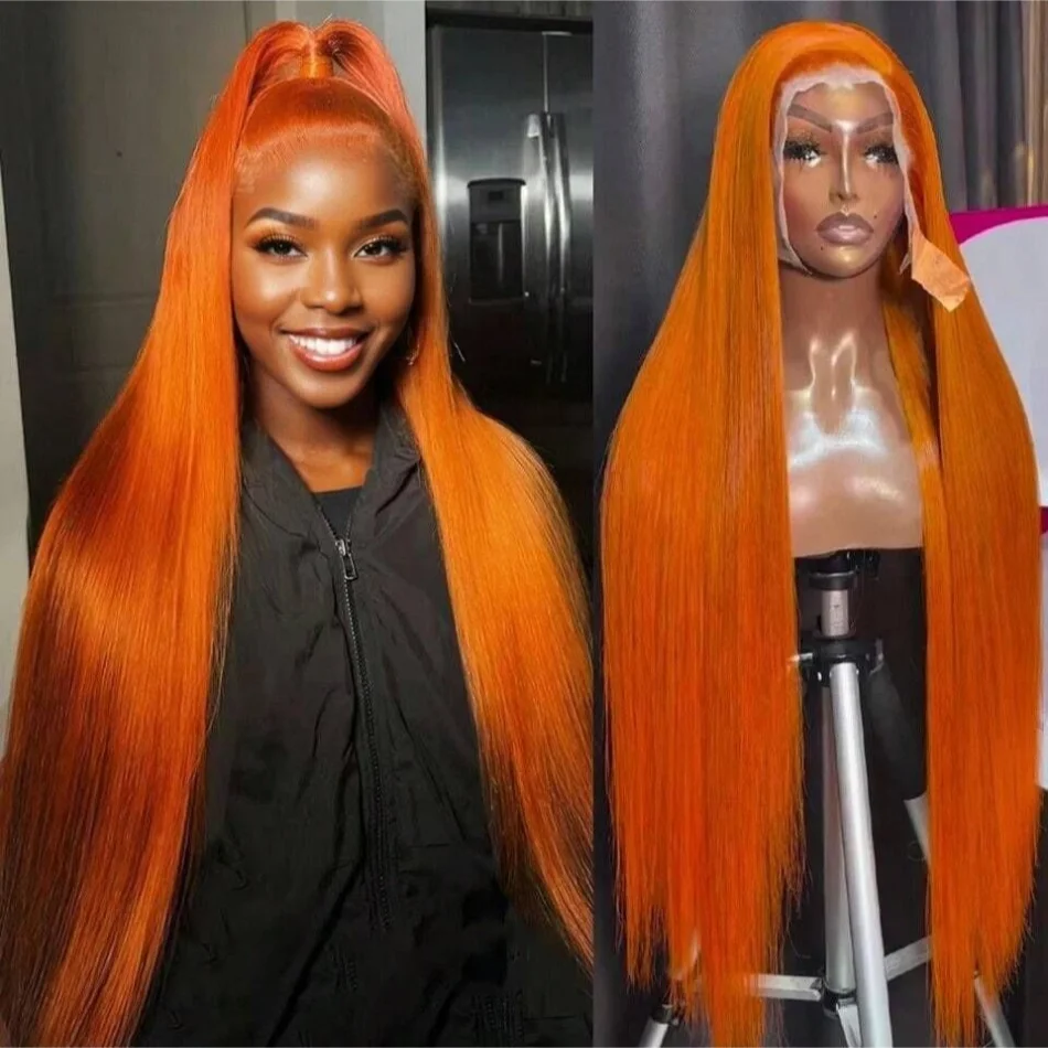 

Оранжево-имбирные парики с кружевной передней частью 30-36 дюймов, 100% натуральные человеческие волосы для женщин, прямые, 13X4, 13X6, с кружевным фронтом, цвет 350, предварительно прорезанные.