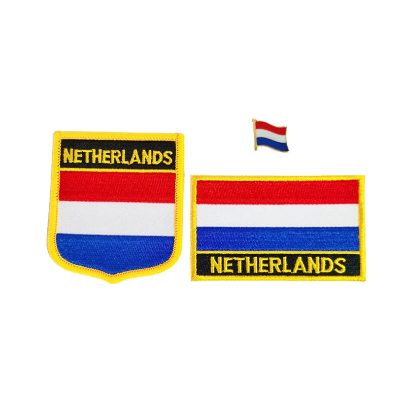 Netherlands National Flag Embroidery Patches Badge Shield And Square Shape Pin One Set On The Cloth Armband  Backpack Decoration